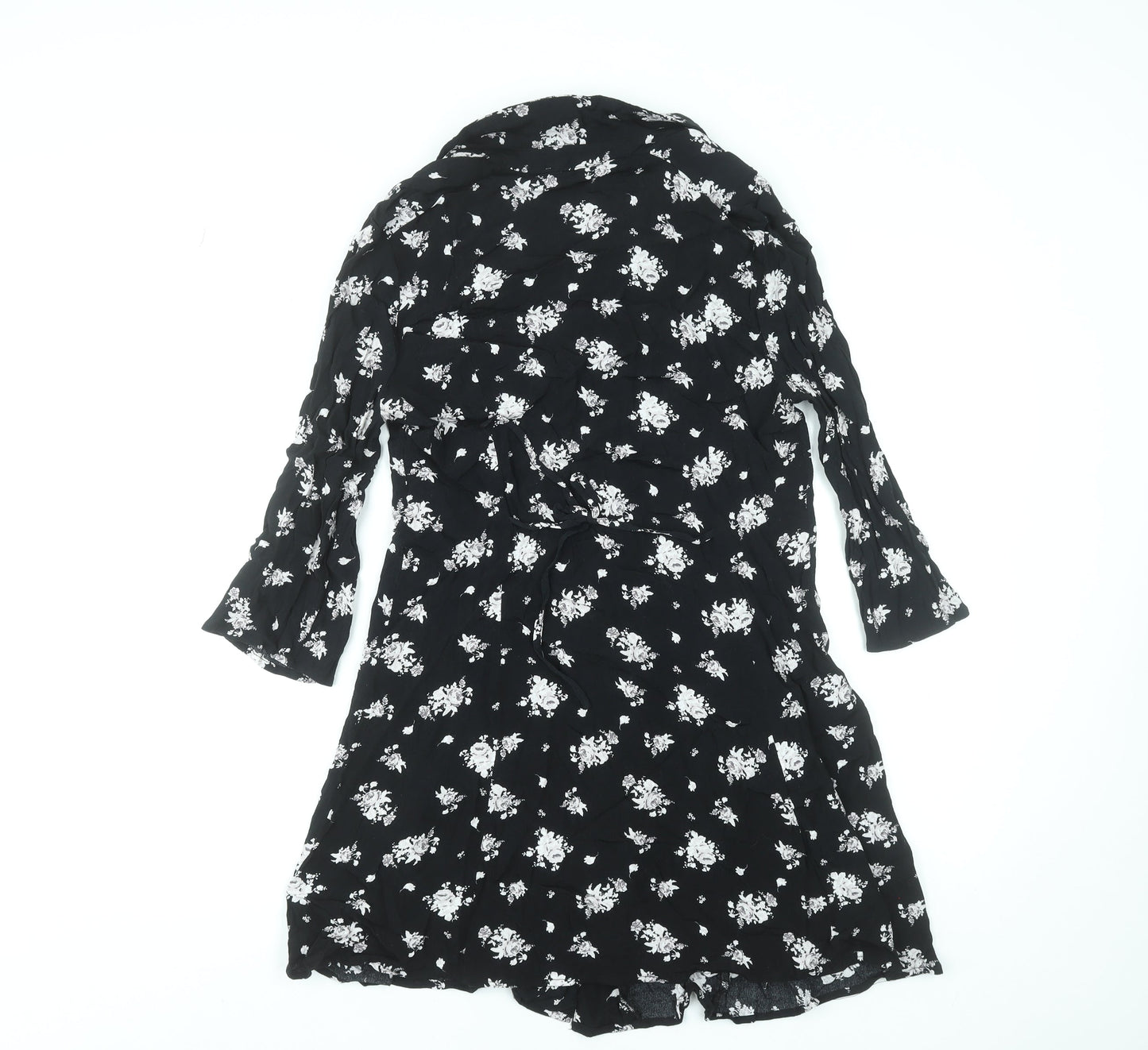 Mango Women Black Floral Button Front Shirt Dress Size 14