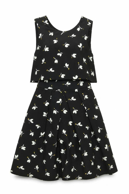 Zara Women Black Floral A-Line Sleeveless Knee Length Dress Size S