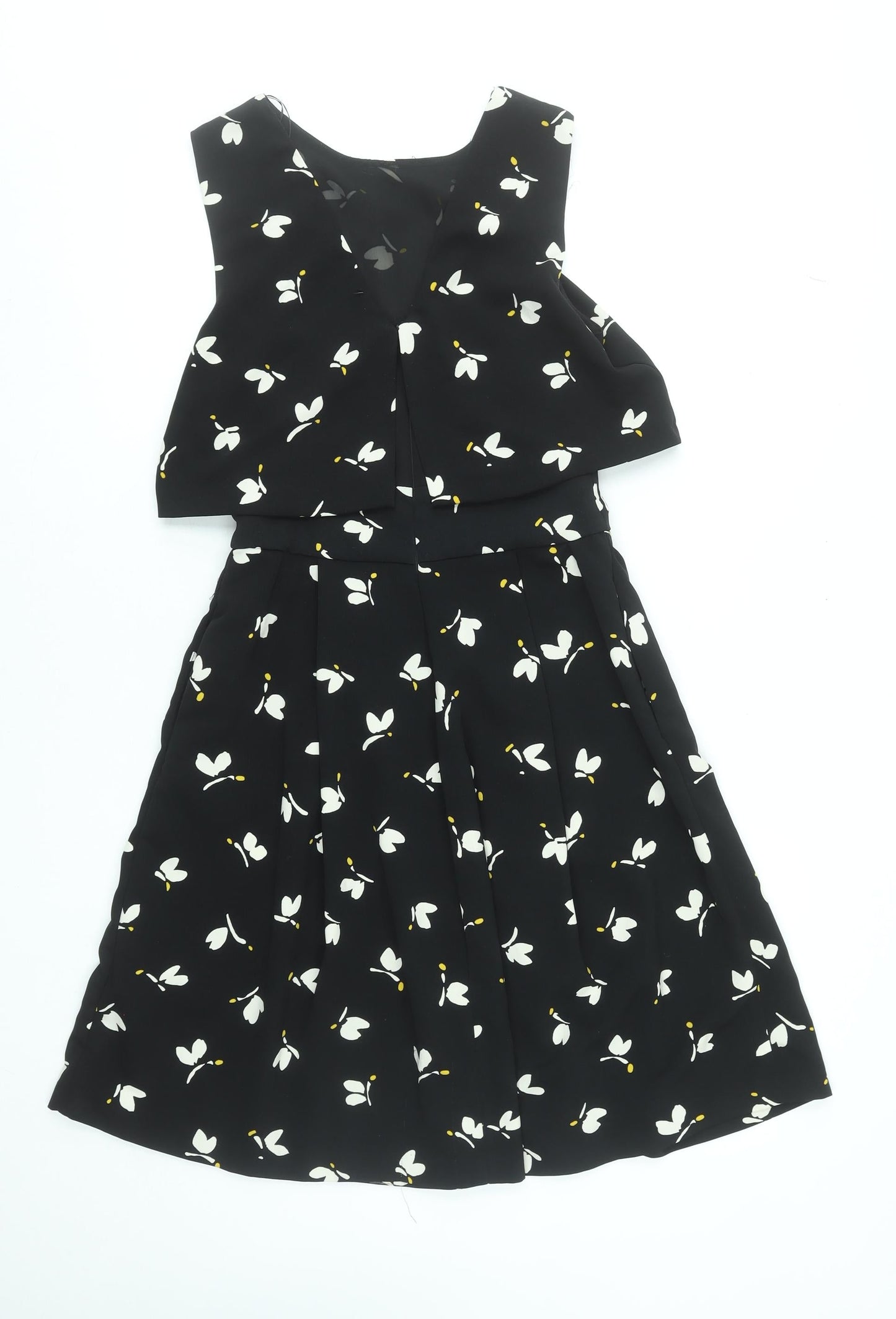 Zara Women Black Floral A-Line Sleeveless Knee Length Dress Size S