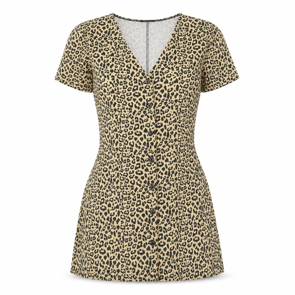 Boohoo Women Beige Animal Print Button Front Mini Dress UK 6