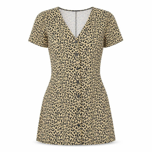 Boohoo Women Beige Animal Print Button Front Mini Dress UK 6