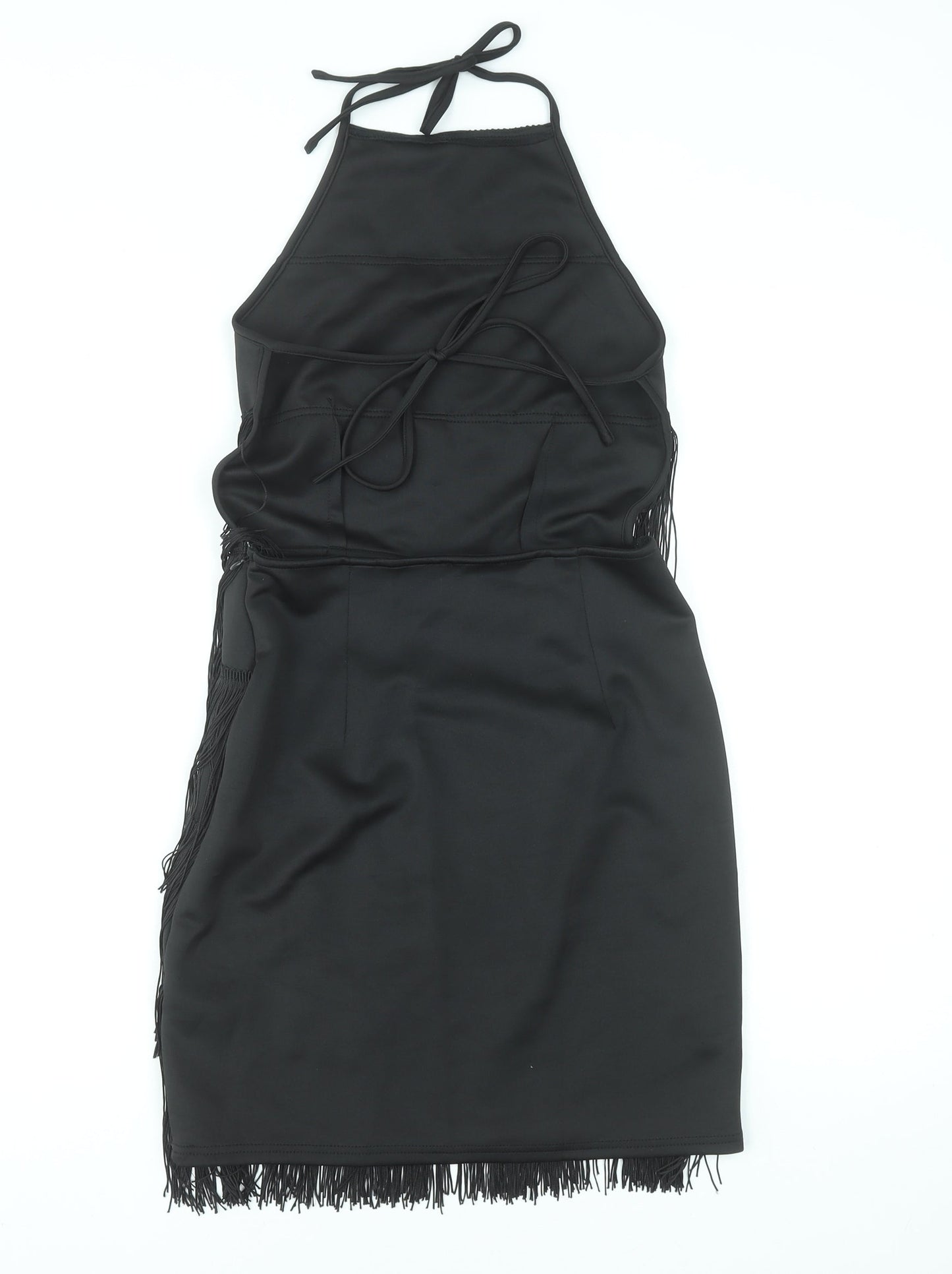 PrettyLittleThing Women’s Black Halter Fringe Bodycon Party Dress Size 8