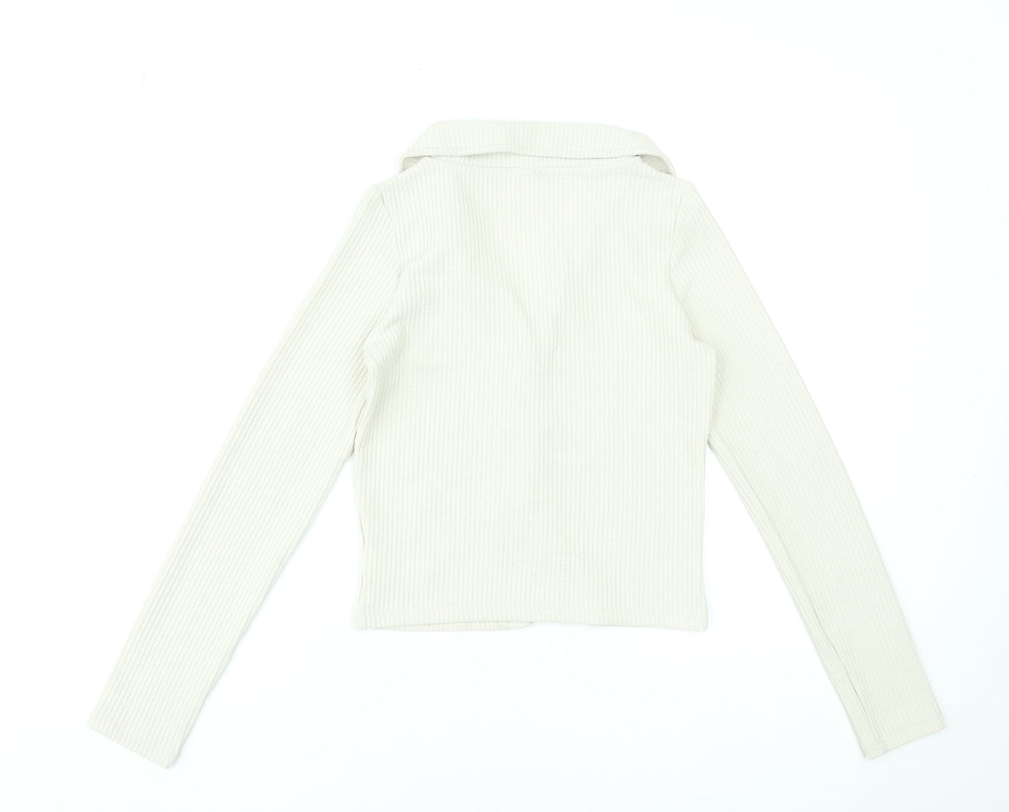 H&M Divided Women's Beige Ribbed Button-Up Collared Top Size S