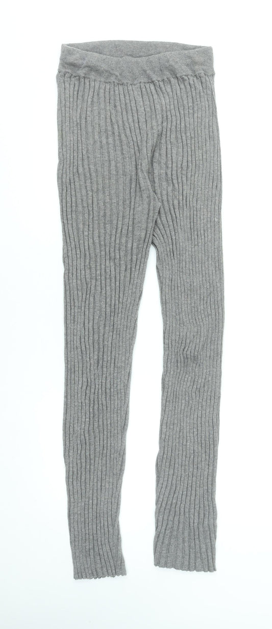 L.F. Markey Womens Grey Wool Cotton Ribbed Knit Slim Leg Leggings Size 12