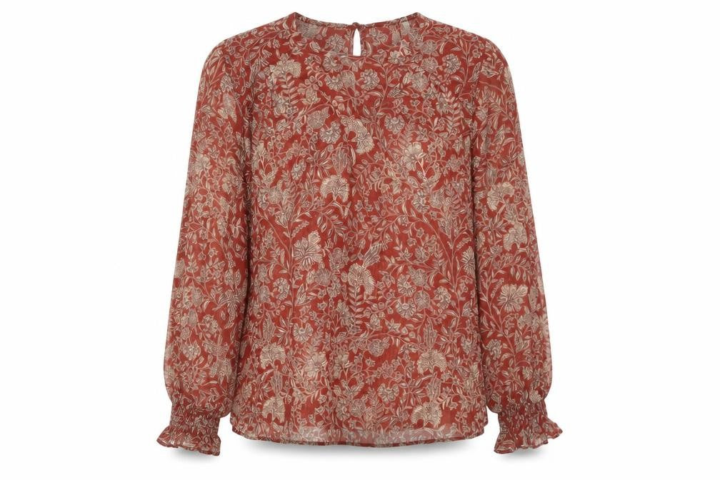 Sonder Studio Womens Red Floral Long Sleeve Tunic Blouse UK12