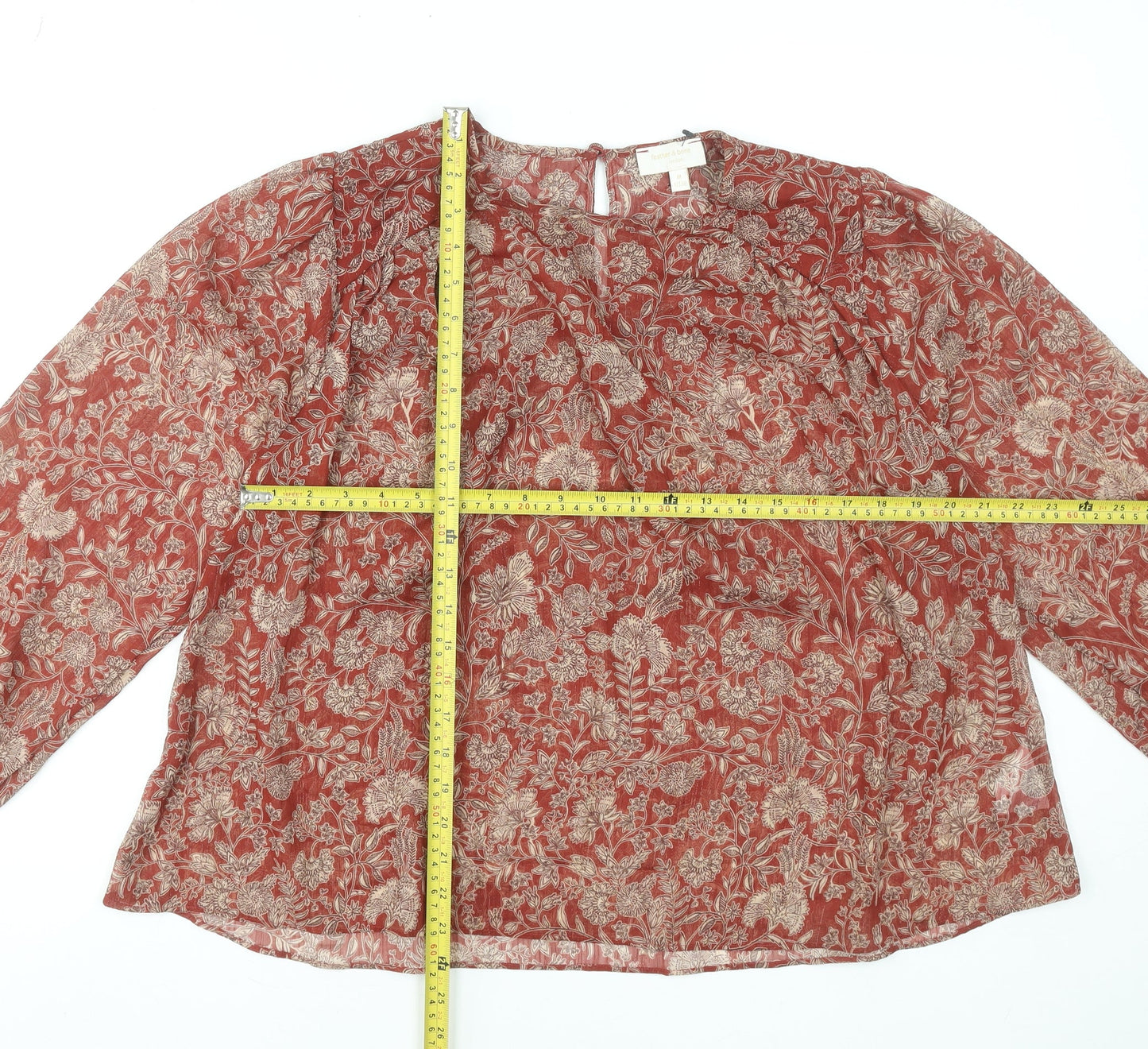 Sonder Studio Womens Red Floral Long Sleeve Tunic Blouse UK12