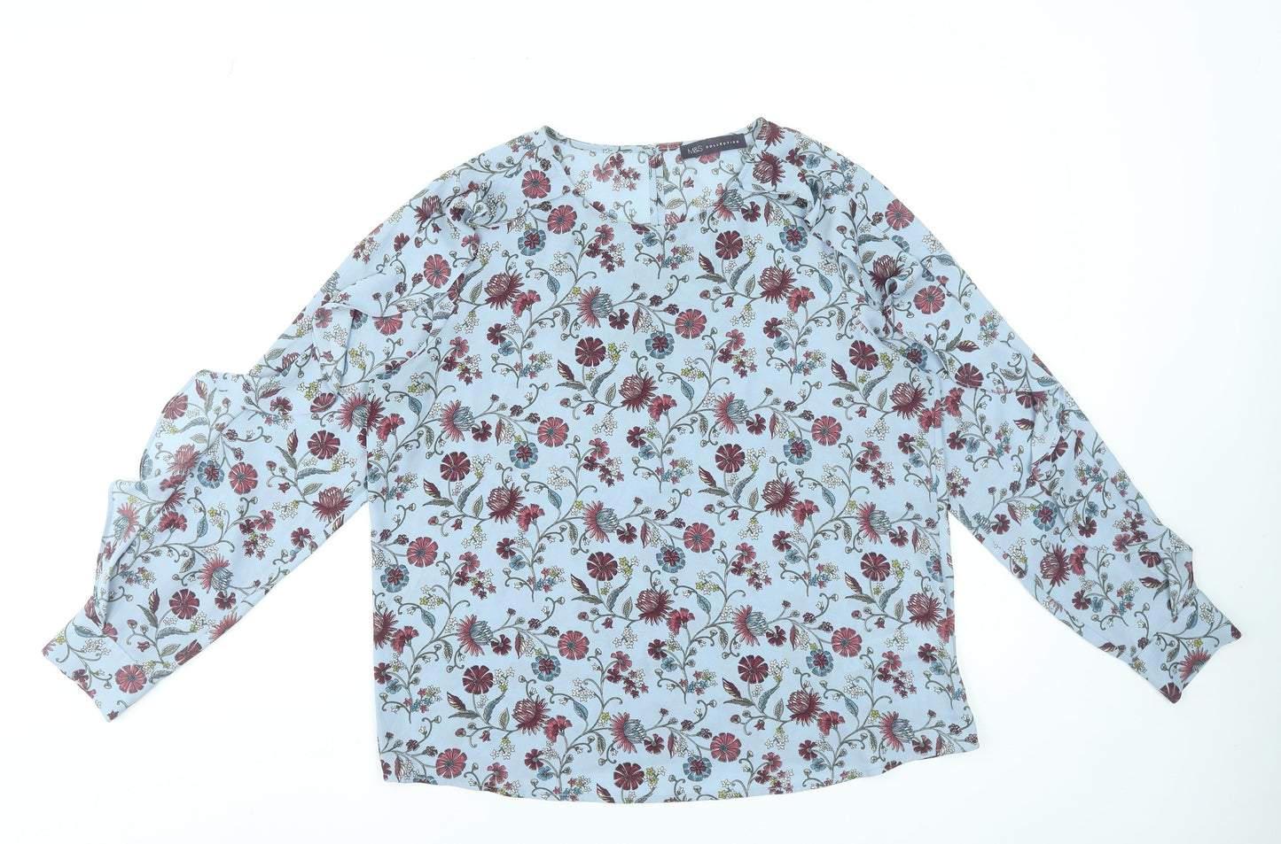 Marks and Spencer Women's Blue Floral Long Sleeve Blouse Size 14