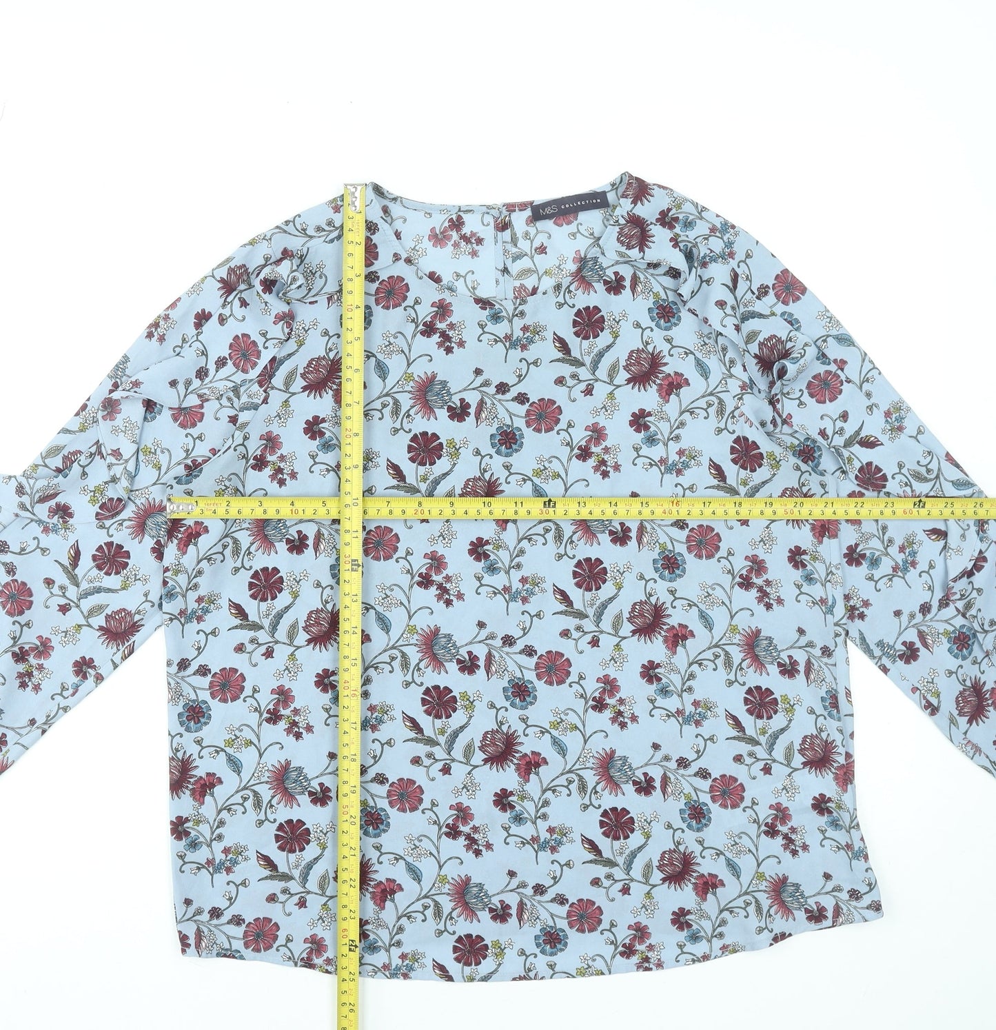 Marks and Spencer Women's Blue Floral Long Sleeve Blouse Size 14