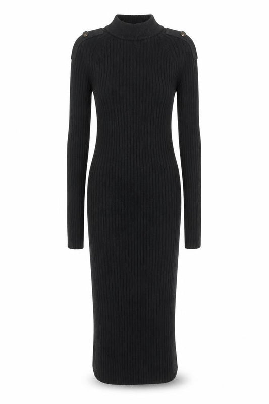 H&M Women Black XS Ribbed Knit Bodycon Midi Dress Long Sleeve L.O.G.G.