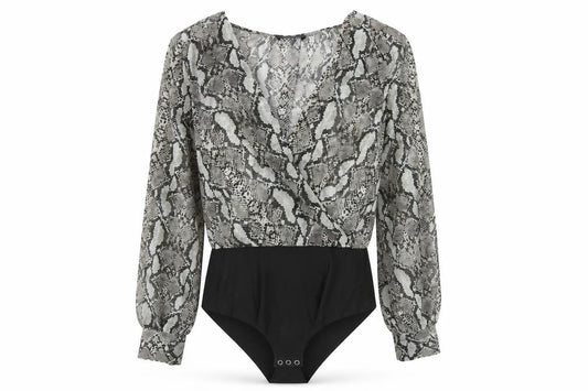 Zara Women Snake Print Bodysuit Blouse Black Beige M