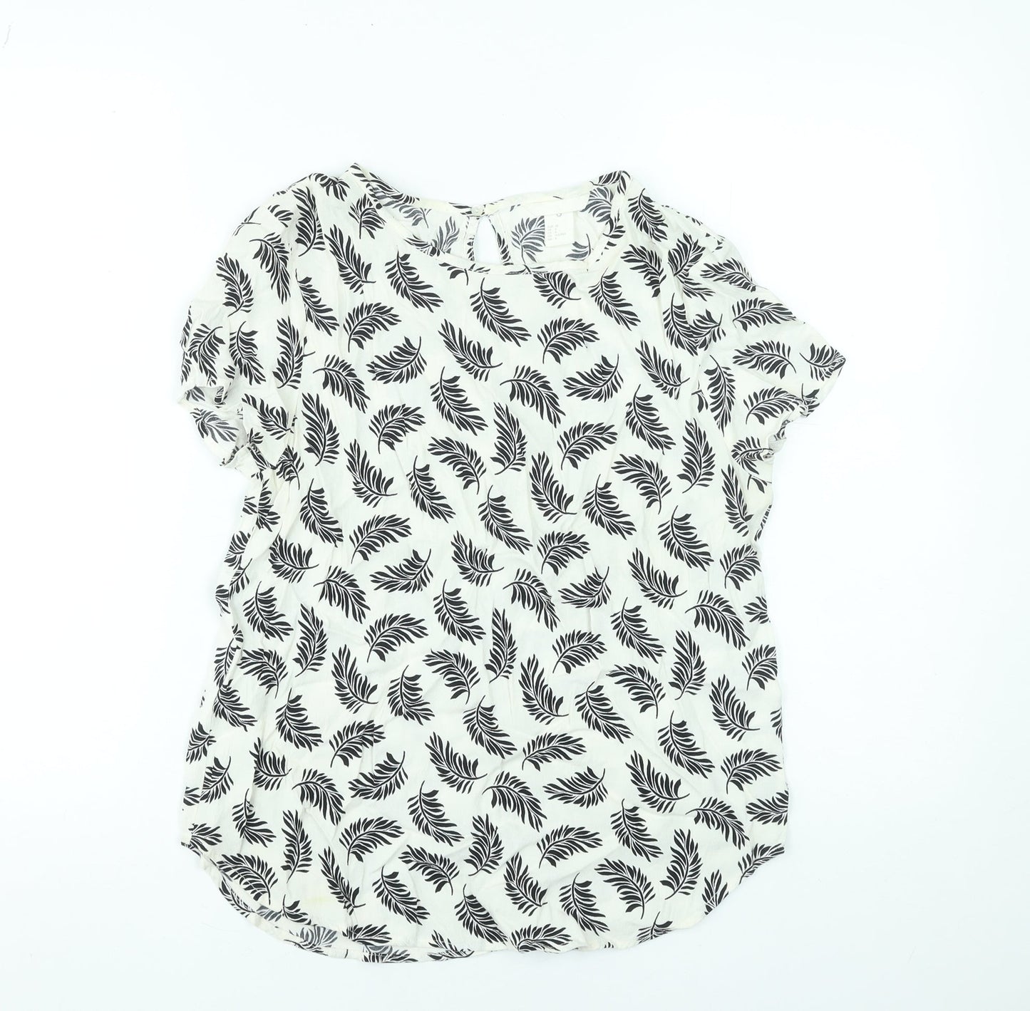 H&M Women’s White Floral Viscose Blouse Size 10 Short Sleeve