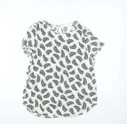 H&M Women’s White Floral Viscose Blouse Size 10 Short Sleeve