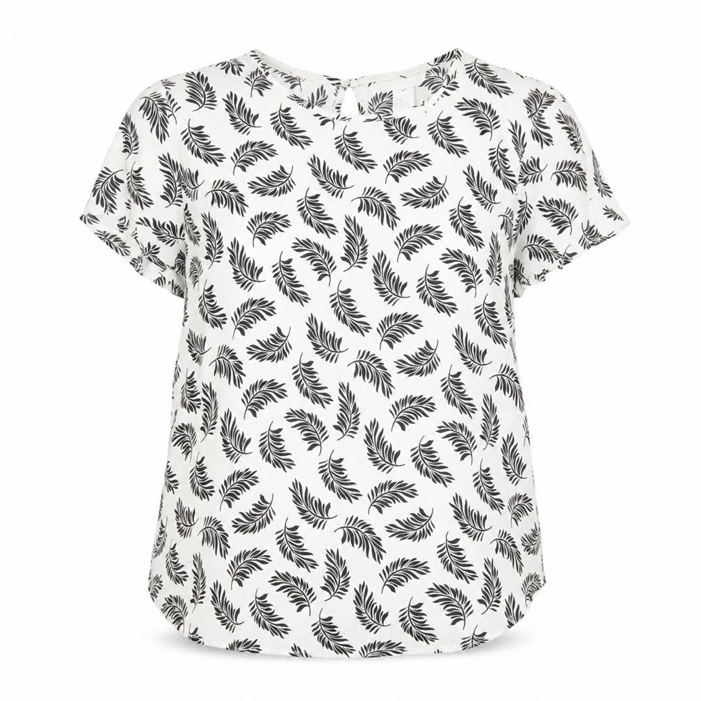 H&M Women’s White Floral Viscose Blouse Size 10 Short Sleeve