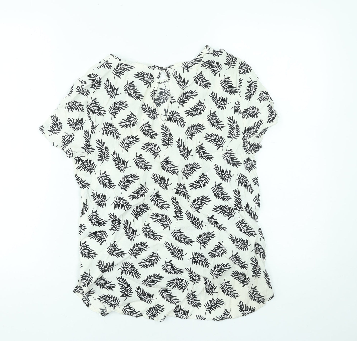 H&M Women’s White Floral Viscose Blouse Size 10 Short Sleeve