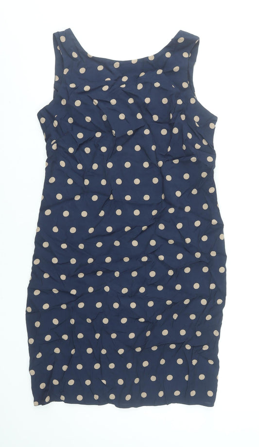 k&d London Women Blue Polka Dot Sleeveless Sheath Dress UK 12