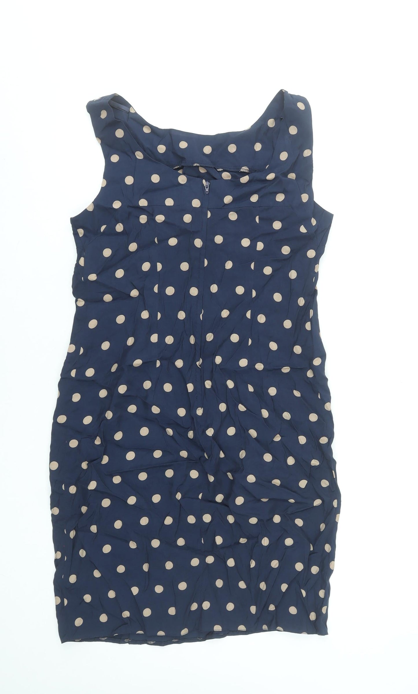 k&d London Women Blue Polka Dot Sleeveless Sheath Dress UK 12