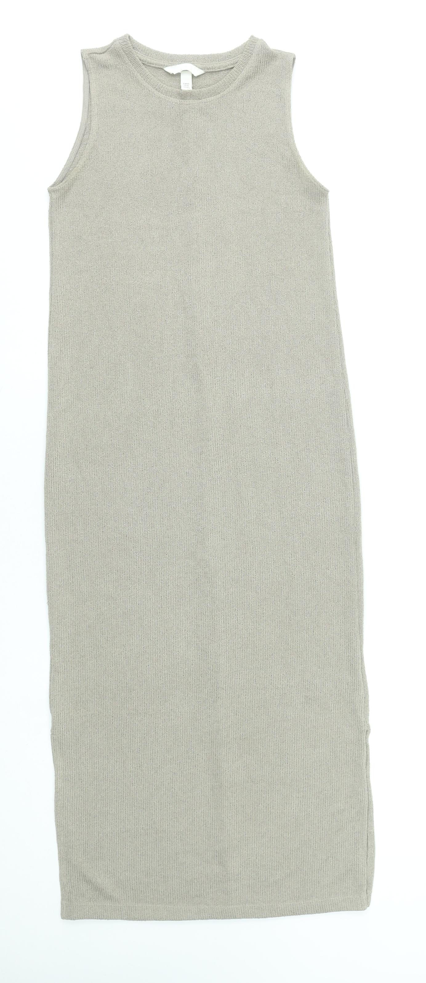 H&M Women’s Beige Sleeveless Knit Bodycon Midi Dress XS