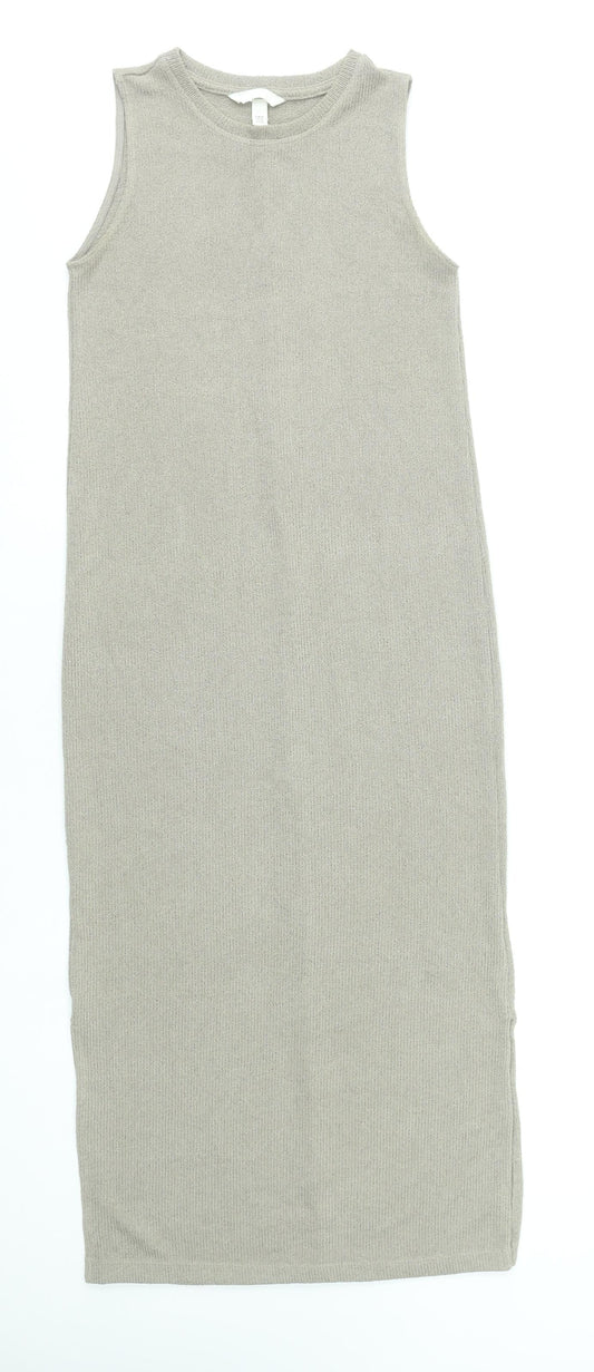 H&M Women’s Beige Sleeveless Knit Bodycon Midi Dress XS