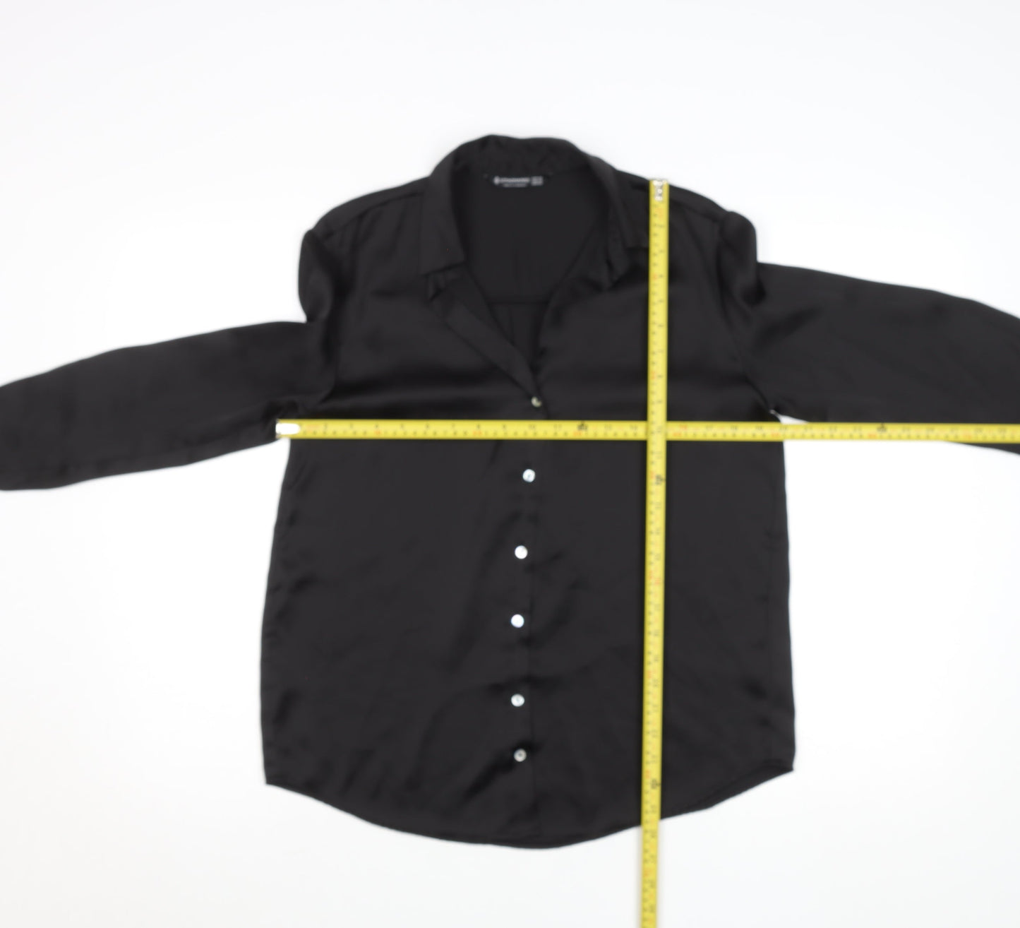Stradivarius Women's Black XS Satin Button-Up Shirt