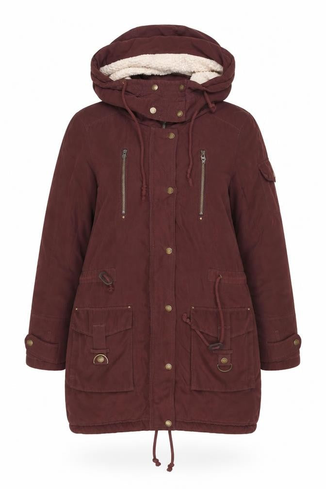 Noisy May Women’s Brown Hooded Parka Jacket M Lined Drawstring Zip Casual