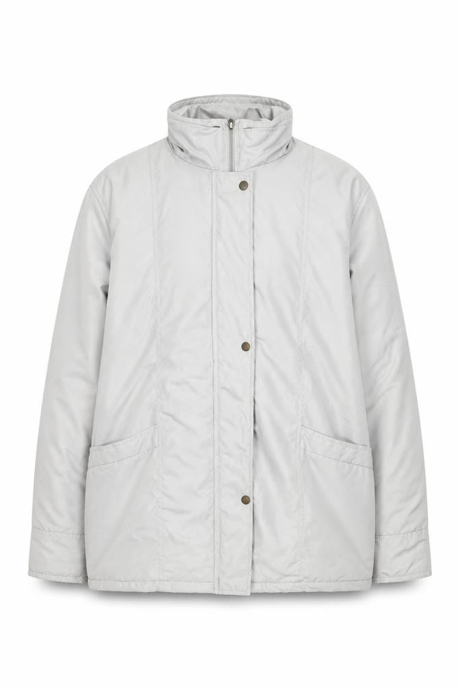 Women's Grey Puffer Coat Lined Zip Button Mid-Length Jacket L