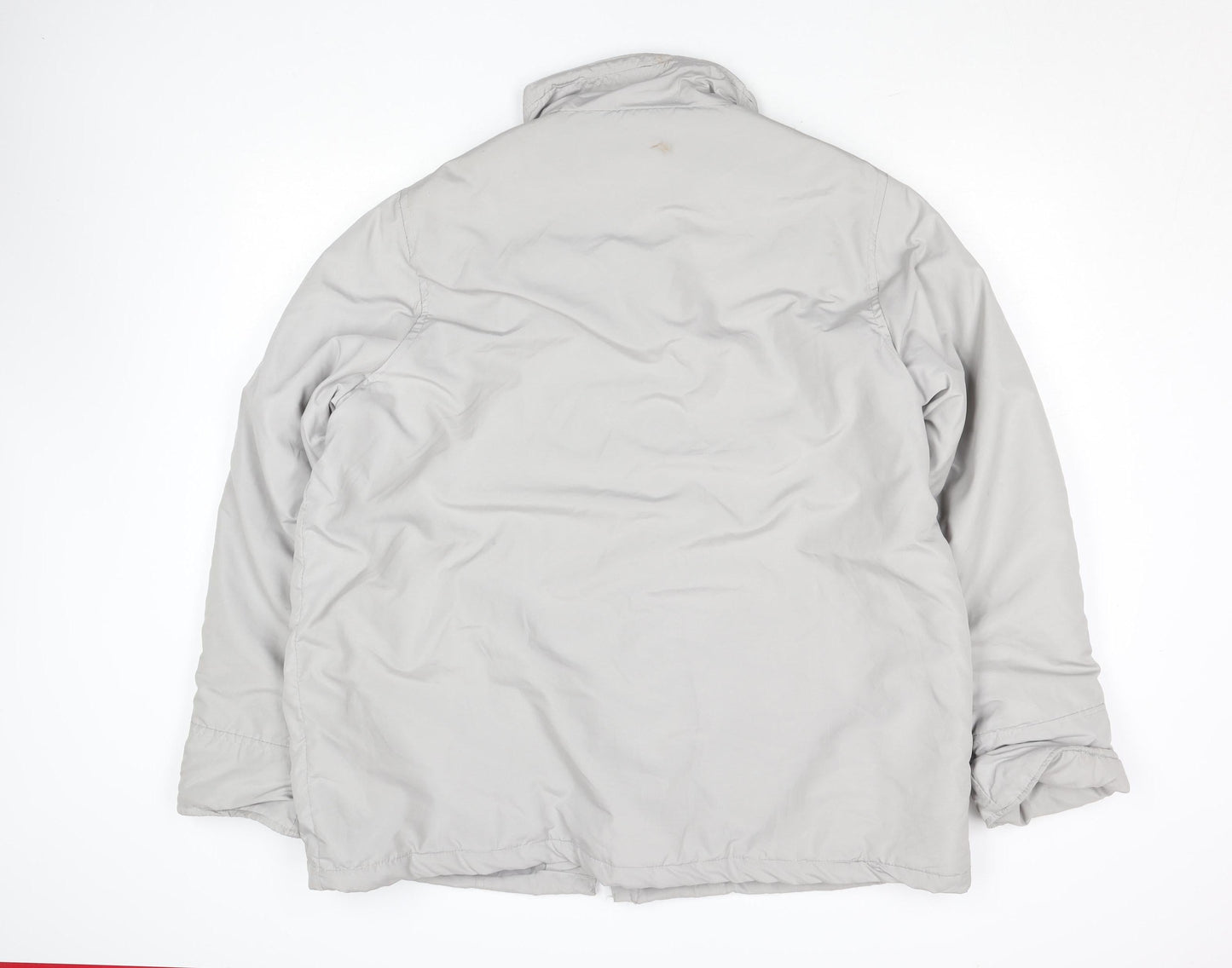 Women's Grey Puffer Coat Lined Zip Button Mid-Length Jacket L