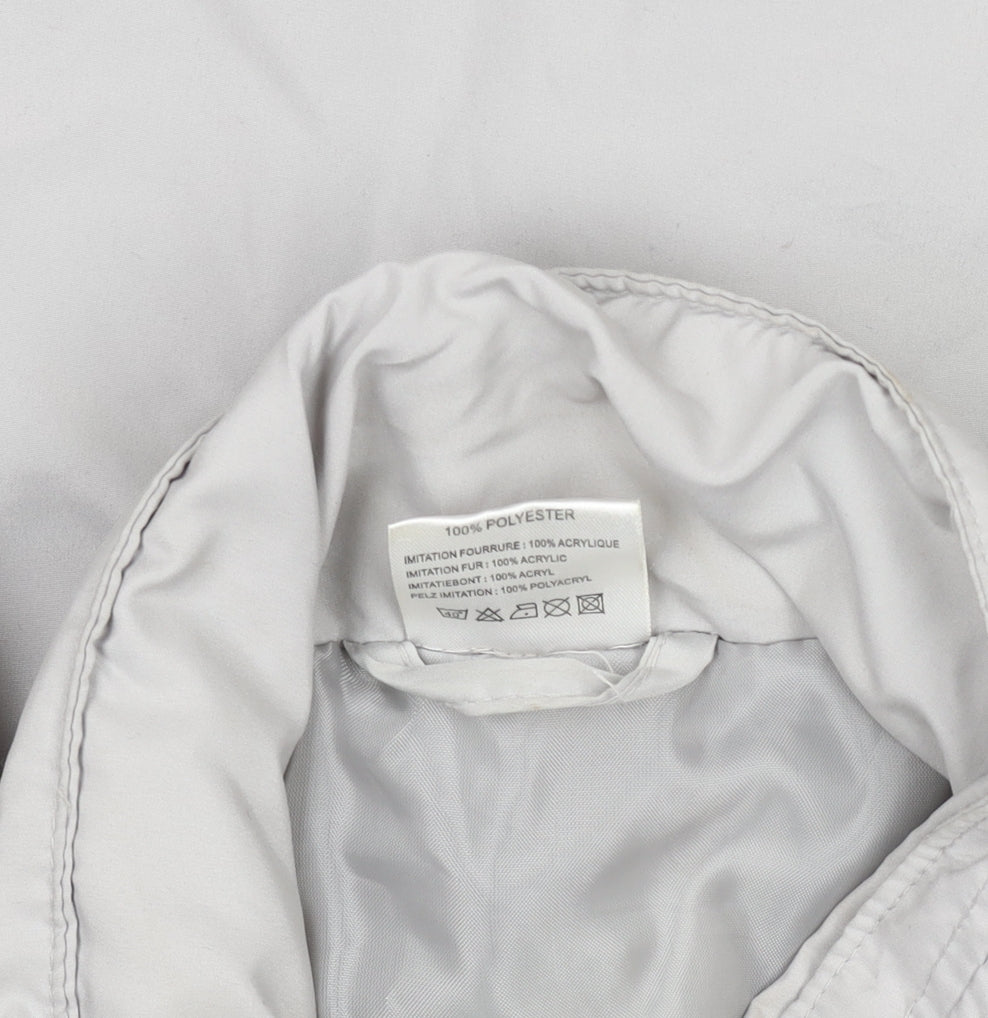 Women's Grey Puffer Coat Lined Zip Button Mid-Length Jacket L