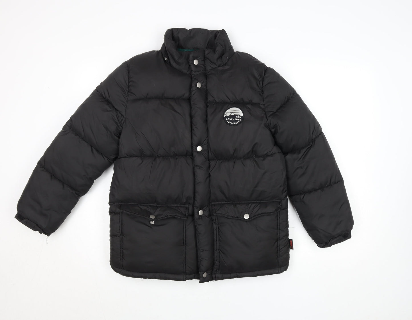 H&M Boys Black 11 Years Puffer Jacket Winter Coat Adventure Logo