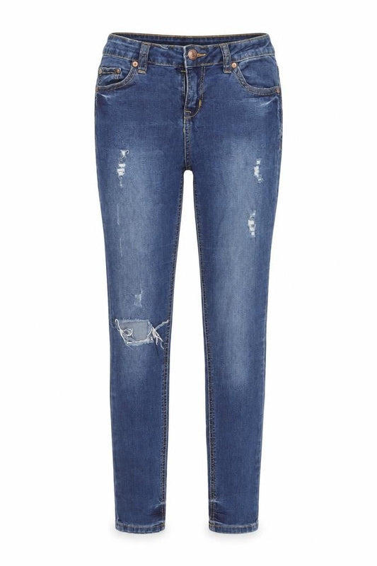 Denim Co. Women’s Blue Mid Rise Skinny Distressed Jeans Size 8