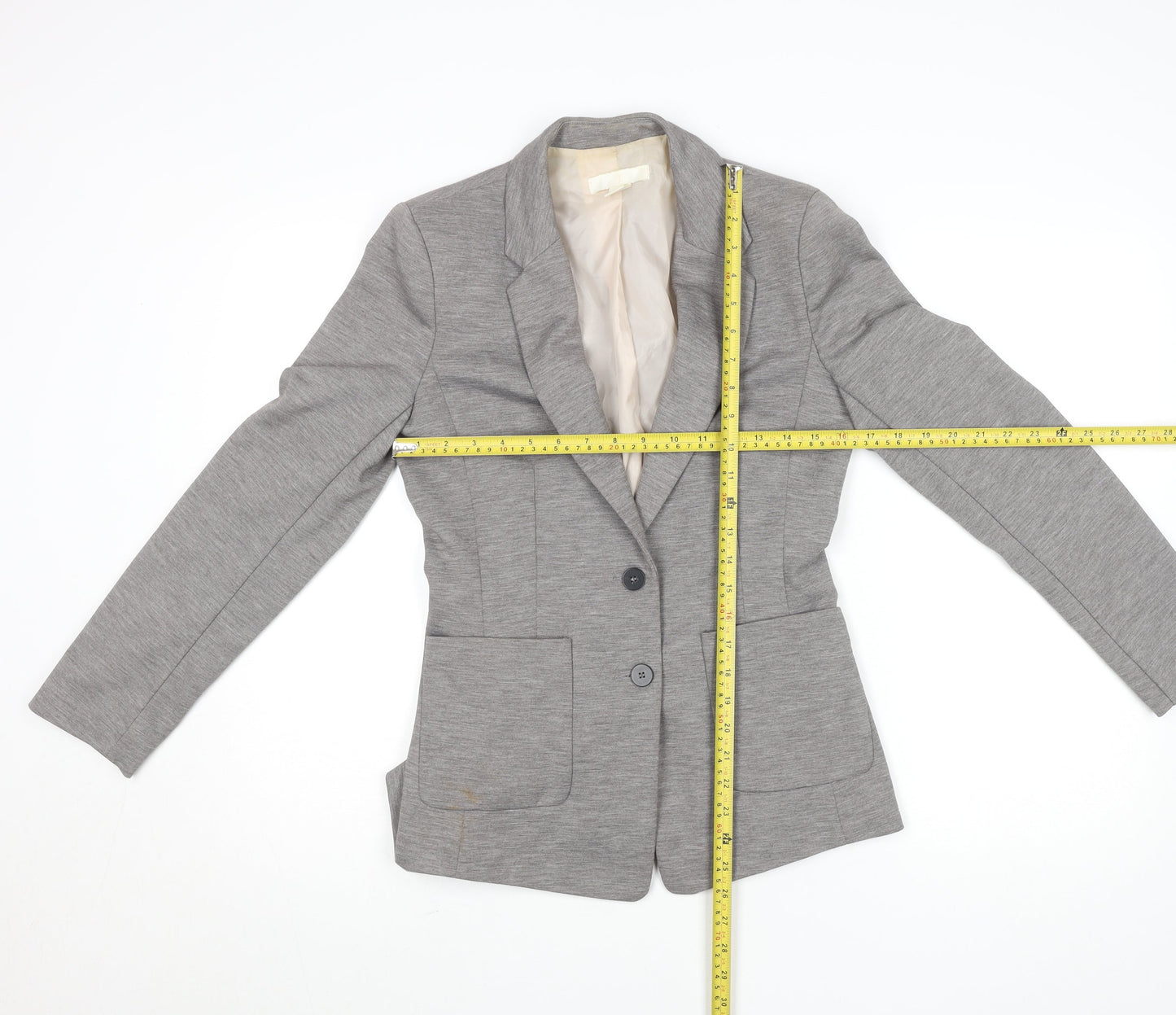 H&M Women Grey Size 8 Single-Breasted Blazer Polyester Viscose Stretch