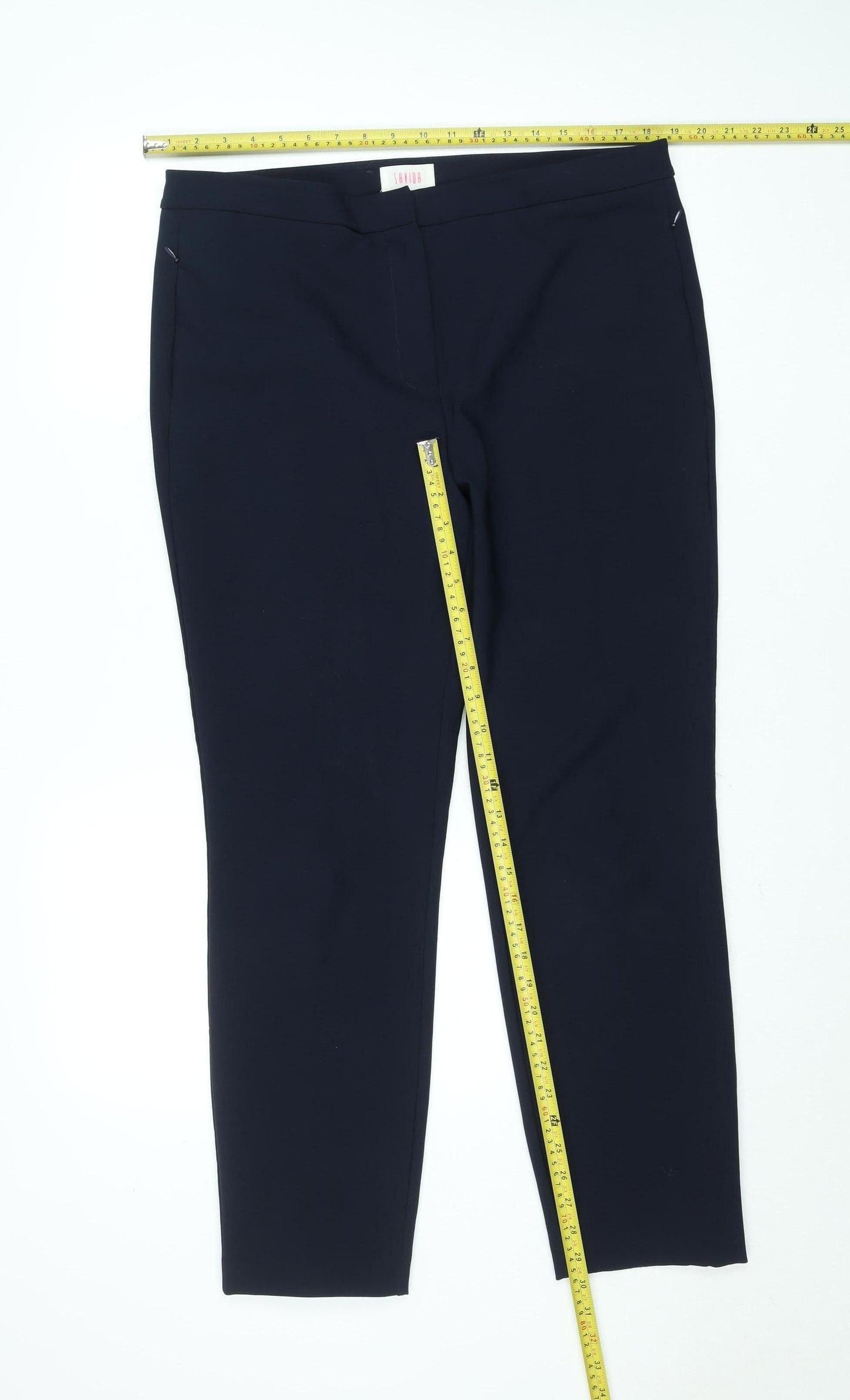 Savida Women’s Navy Blue Stretch Crepe Trousers Size 16 Regular Fit