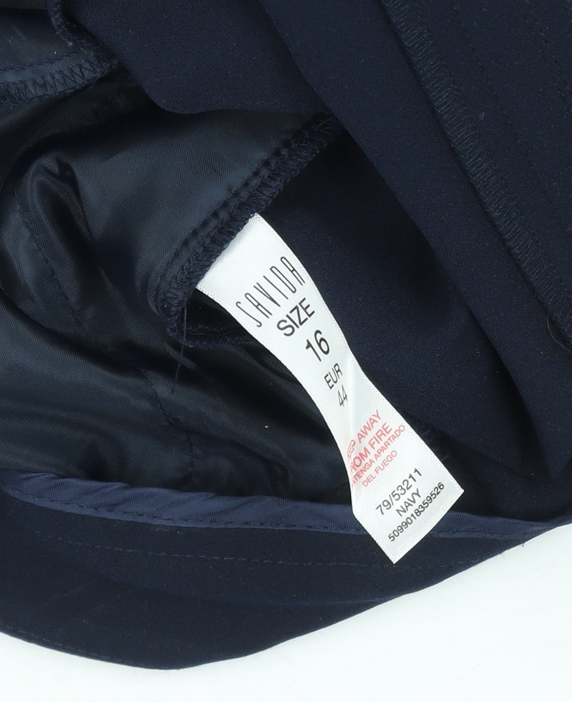 Savida Women’s Navy Blue Stretch Crepe Trousers Size 16 Regular Fit