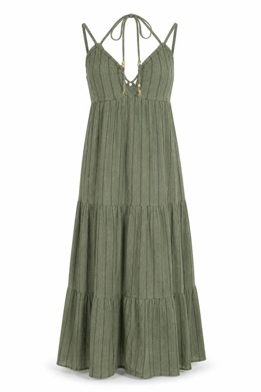 Primark Women Green XS Halter Striped Midi Slip Dress