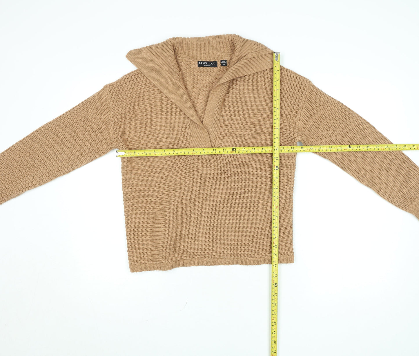 Brave Soul Women Beige Collared Chunky Knit Pullover Jumper M