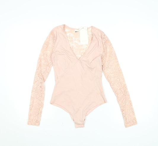Very Lucy Womens Pink Lace Long Sleeve Bodysuit Size S