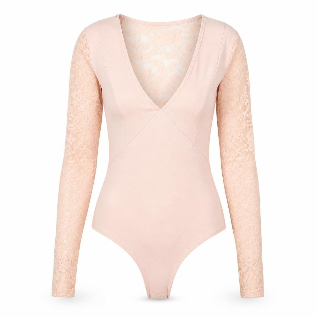 Very Lucy Womens Pink Lace Long Sleeve Bodysuit Size S