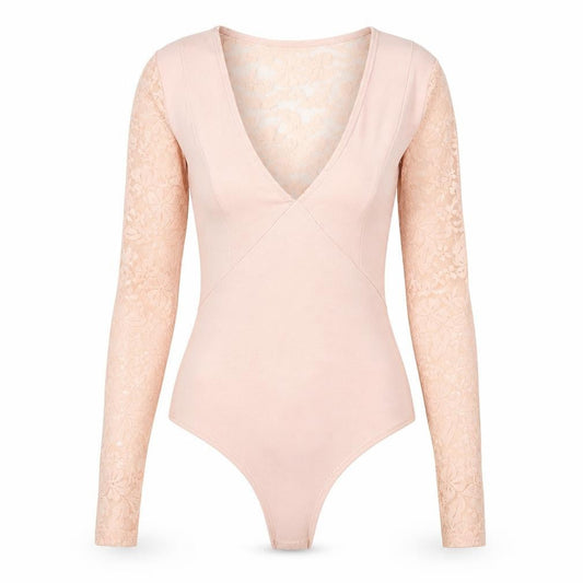 Very Lucy Womens Pink Lace Long Sleeve Bodysuit Size S