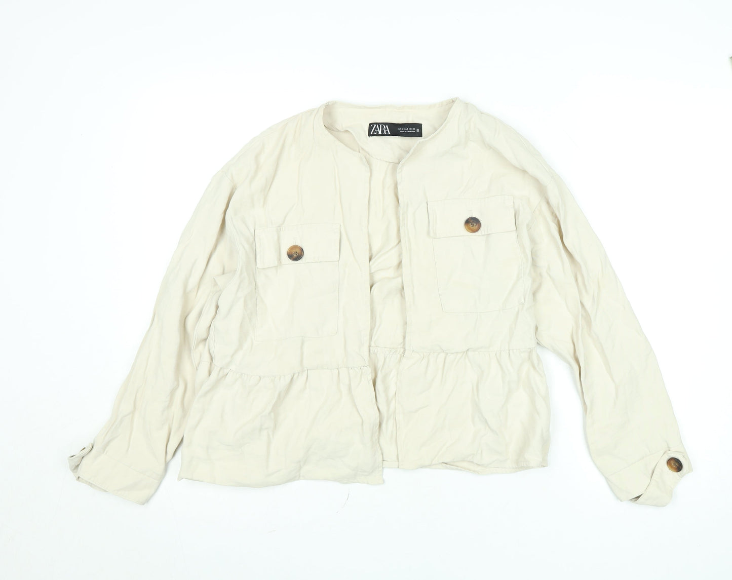 ZARA Women Beige Button Front Relaxed Fit Short Jacket Size S