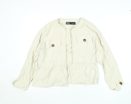 ZARA Women Beige Button Front Relaxed Fit Short Jacket Size S