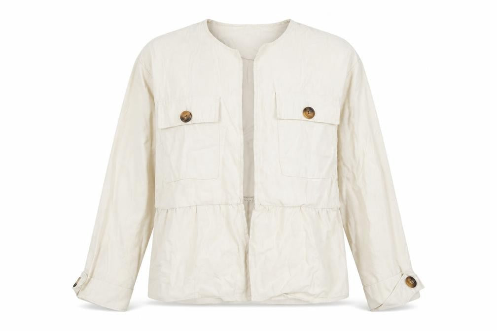 Zara Women Beige Button Front Relaxed Fit Short Jacket Size S