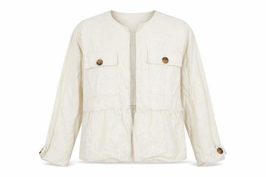 Zara Women Beige Button Front Relaxed Fit Short Jacket Size S