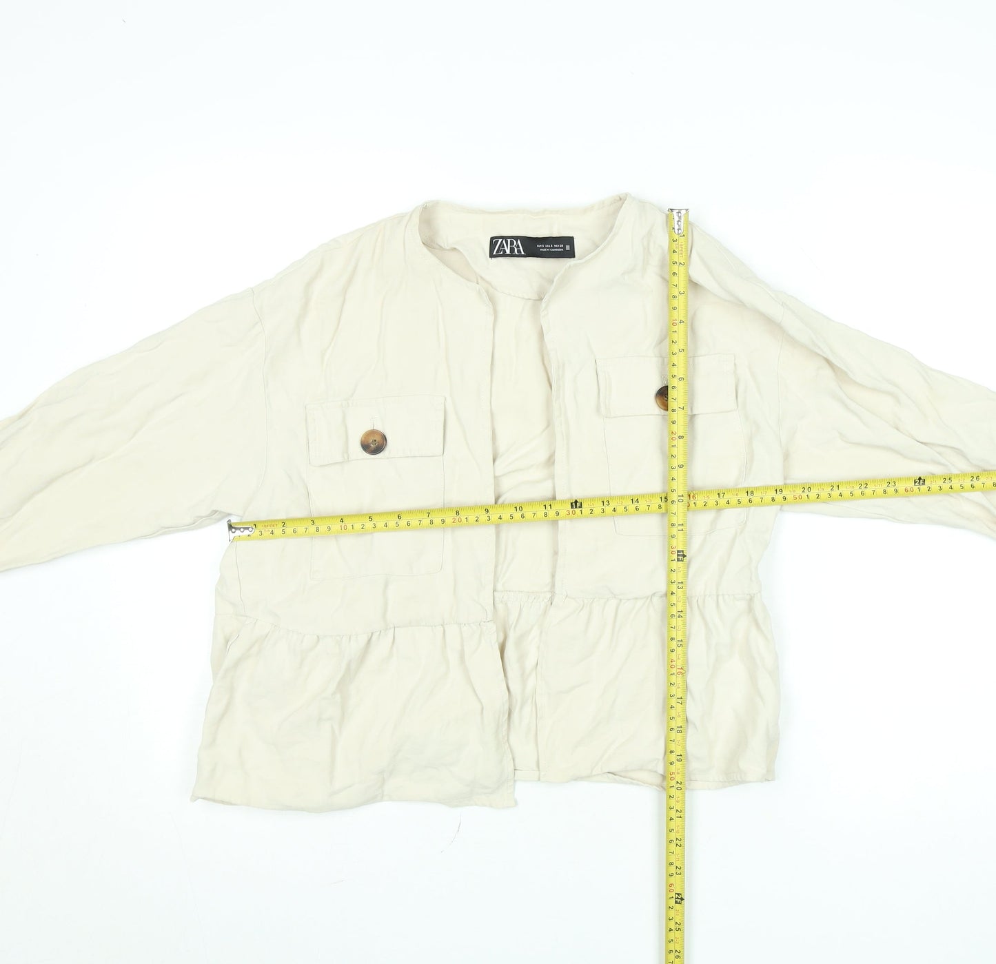 ZARA Women Beige Button Front Relaxed Fit Short Jacket Size S
