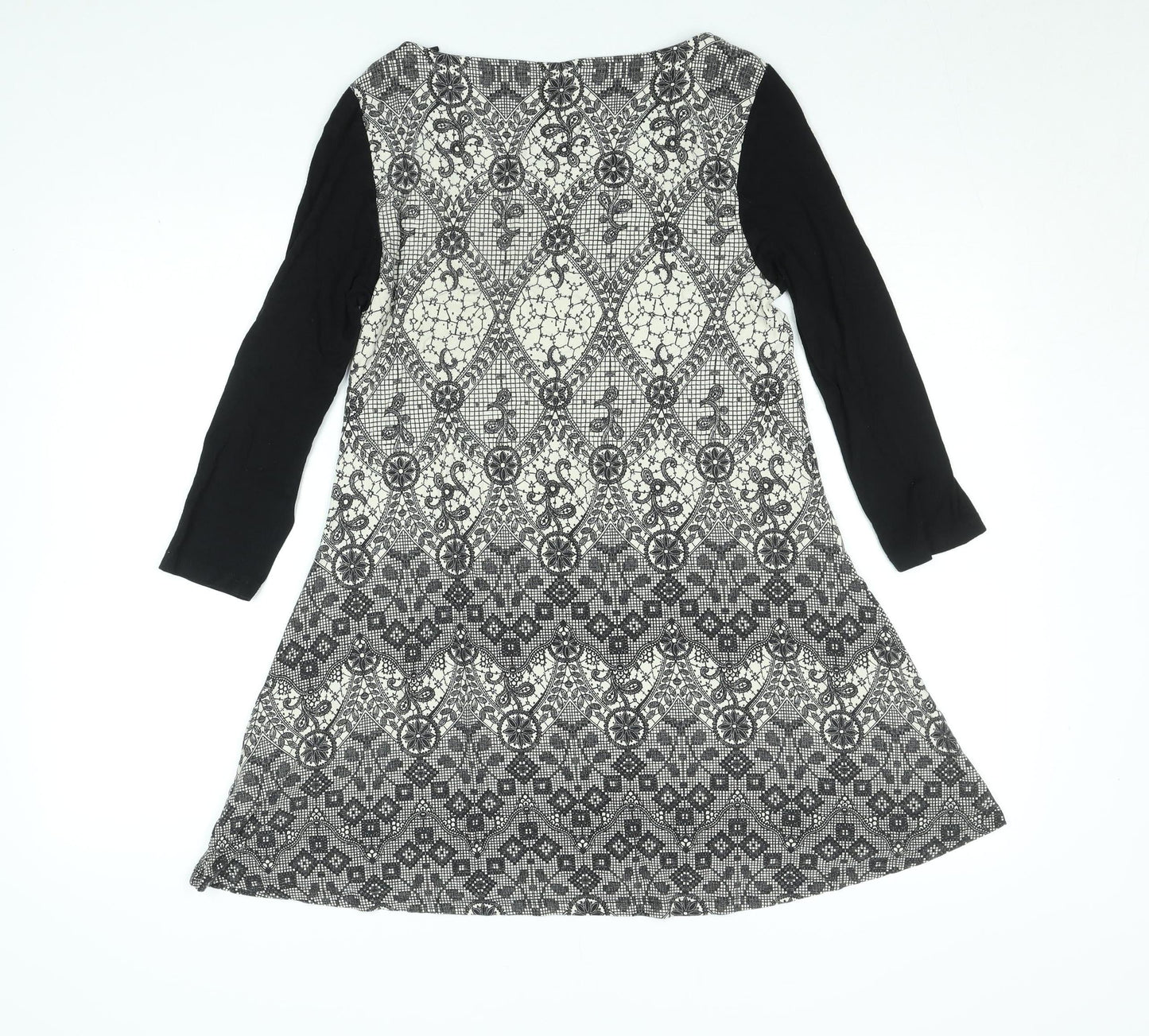 Marks and Spencer Women Black Mix Size 12 A-Line Long Sleeve Dress
