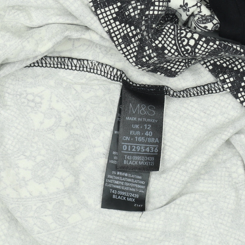 Marks and Spencer Women Black Mix Size 12 A-Line Long Sleeve Dress