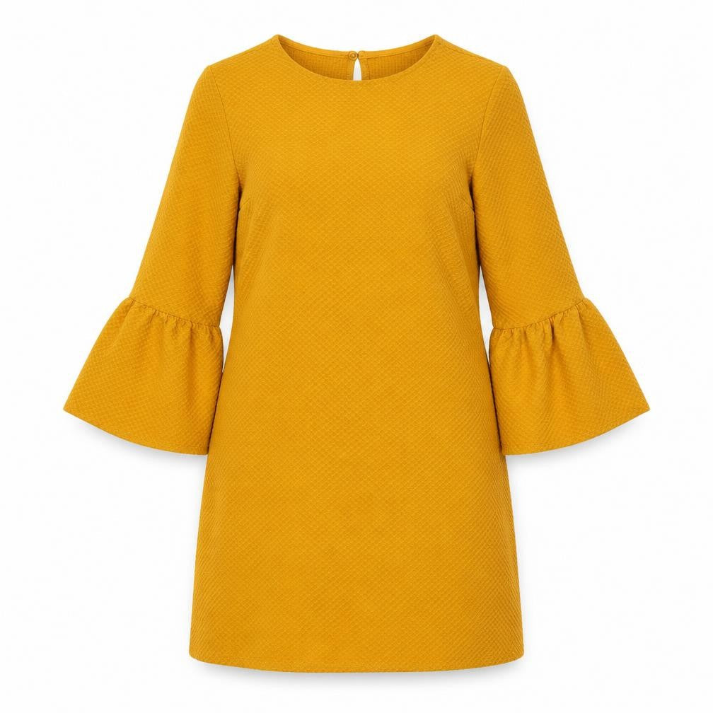 New Look Women's Yellow Shift Dress Size 10 Bell Sleeve