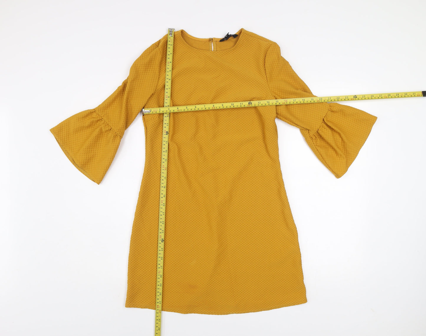 New Look Women's Yellow Shift Dress Size 10 Bell Sleeve