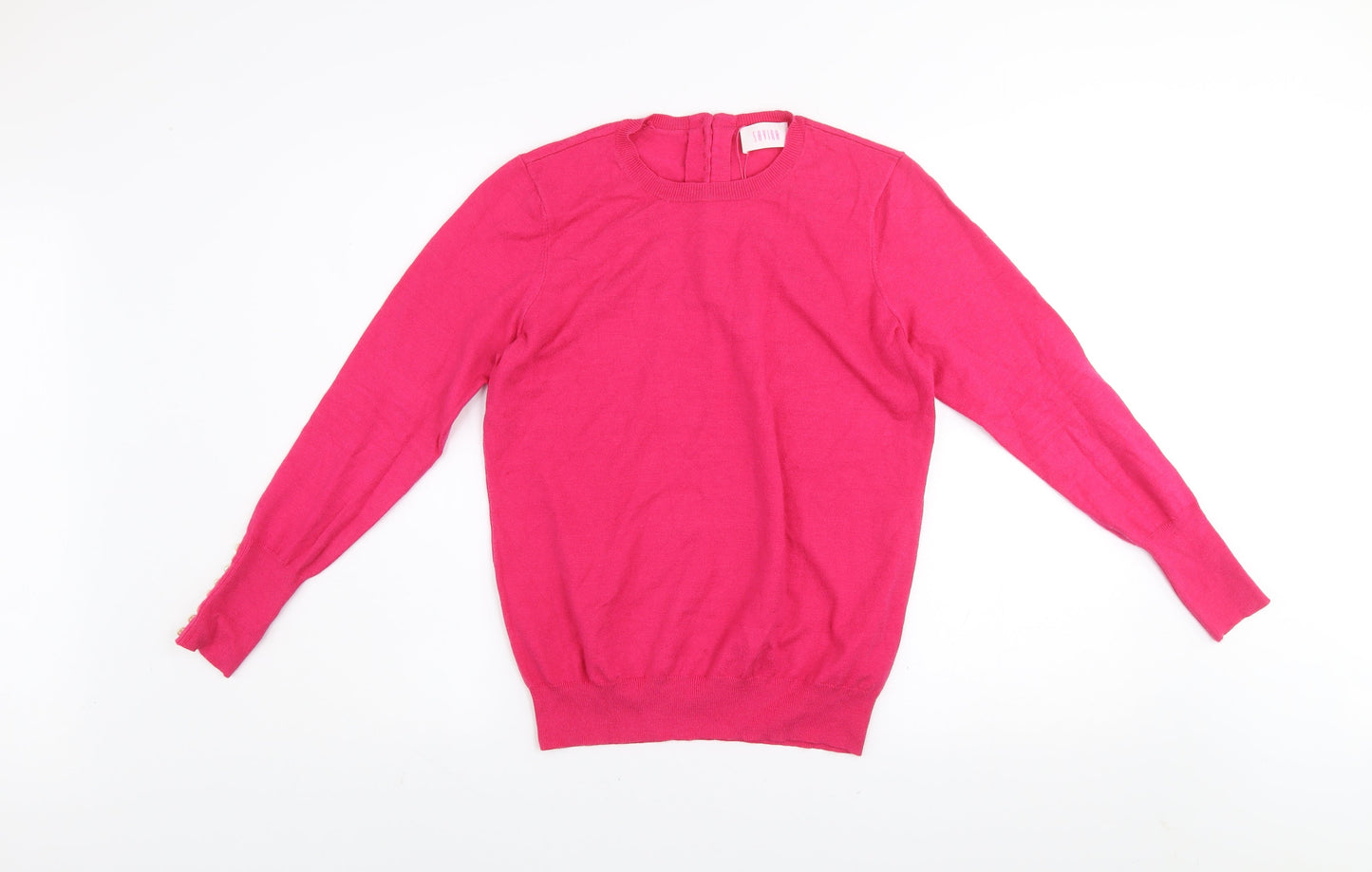 Savida Women's Pink Crew Neck Button Detail Knit Jumper Size 12