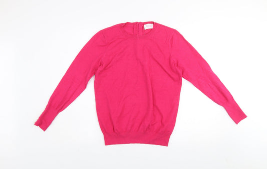 Savida Women's Pink Crew Neck Button Detail Knit Jumper Size 12