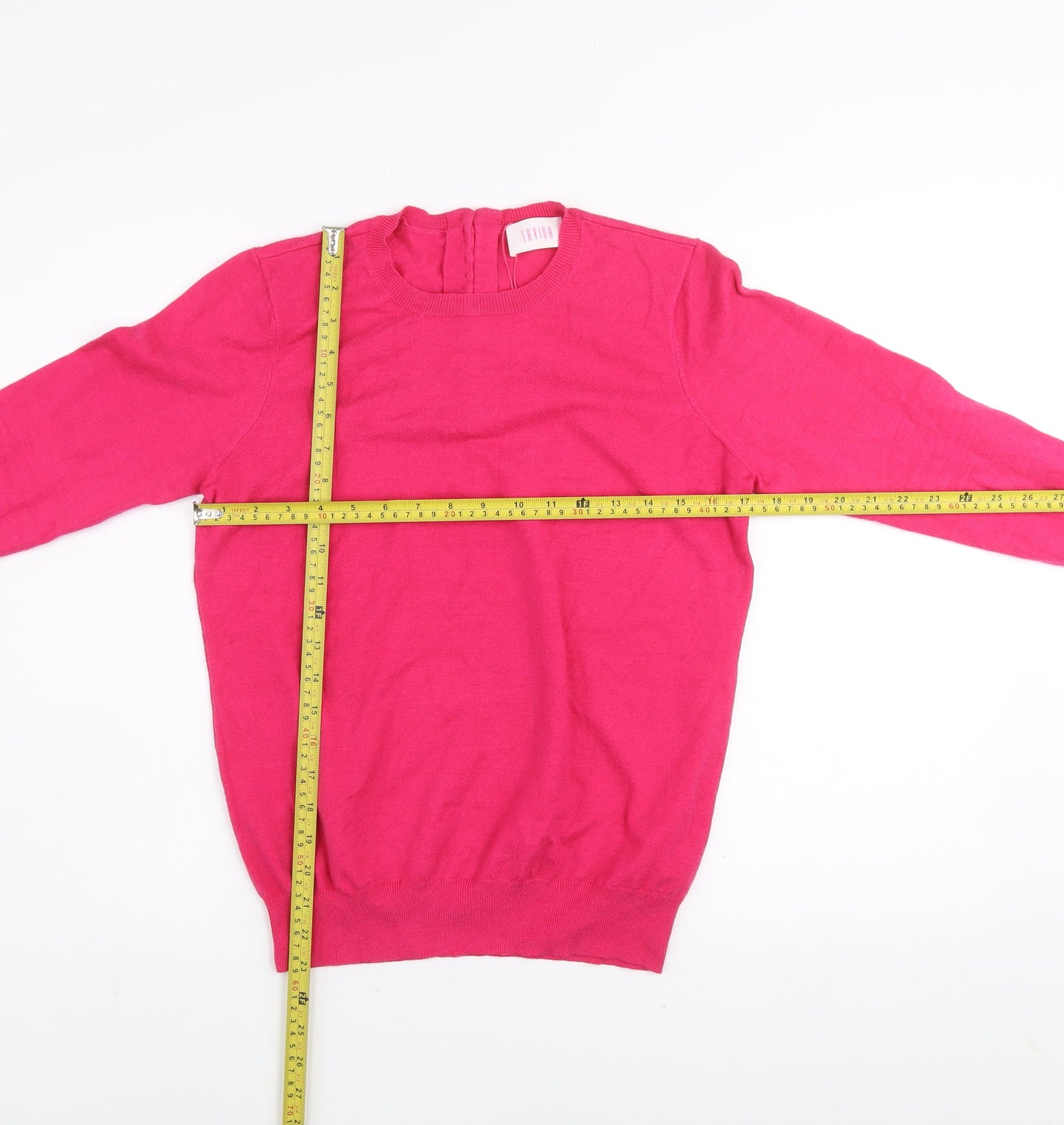Savida Women's Pink Crew Neck Button Detail Knit Jumper Size 12