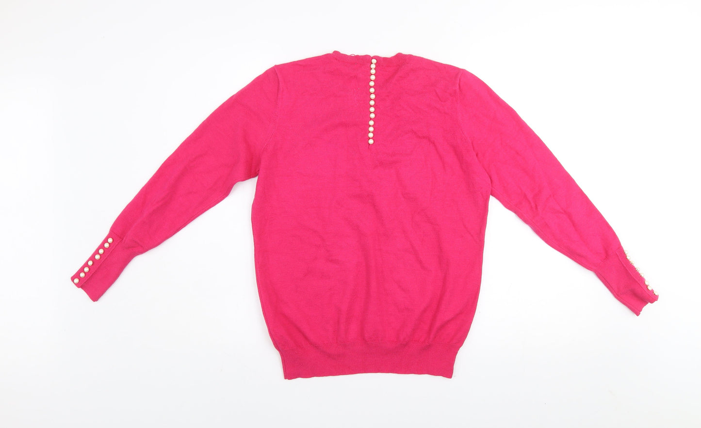 Savida Women's Pink Crew Neck Button Detail Knit Jumper Size 12